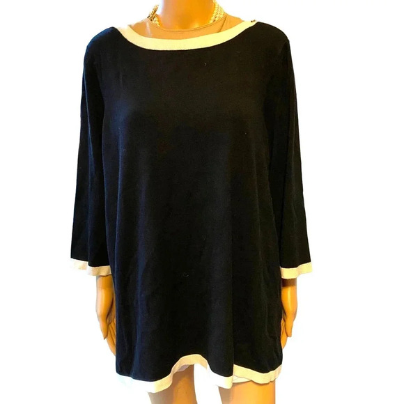 Roz &Ali Supper Soft And Cozy Black White trim Top Women Plus Size 2X Stretch - Picture 1 of 7